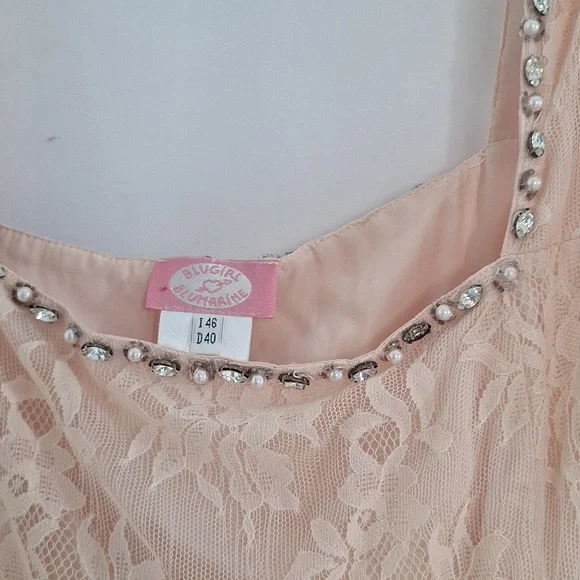 Rare! Blugirl Blumarine Cream Lace Womens Dress with Beaded Trim Peach - Picture 4 of 5